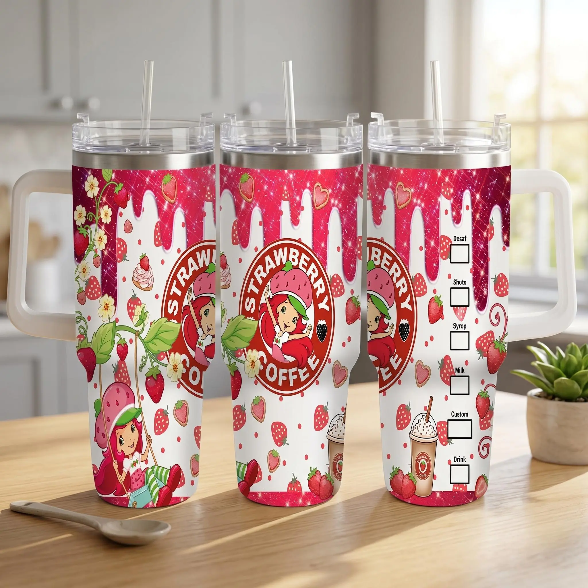 Strawberry Coffee Cup (40oz/30oz/20oz) Cute Strawberry Girl Pattern Durable Insulated Tumbler LeakProof Travel Mug Perfect for Daily Commute Outdoor Adventures Birthday Gifts Office Hydration and Festive Occasions.