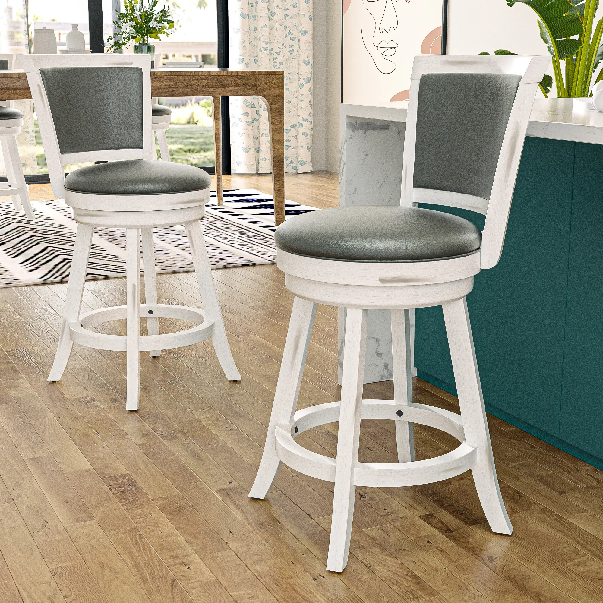 Topwin Adjustable Barstool Set of 2 (24" & 29" Heights) - Modern Dual X-Carved Back Kitchen Bar Stools, 360° Rotation Adjustable Counter Stools, Minimal White Grey Indoor Wood Furniture for Home Bar, Adjustable Swivel Stools, Swivel Chair