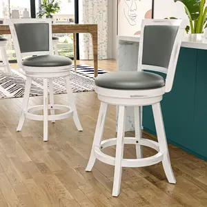 Topwin Adjustable Barstool Set of 2,24"&29"Height,Modern Chairs with 360° Rotation for Home Bar,Wood chairs Furniture Aesthetic Minimal White Grey