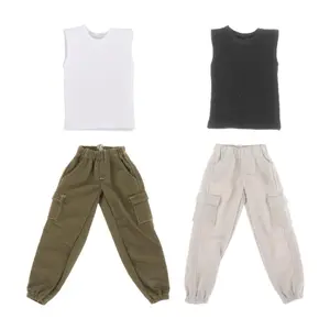 1/12 Scale Male Figure Cargo Pants and Tank Top Handmade Classic Casual Suit for 6 inch Male Collectable Action Figures Accessory Body