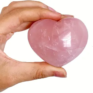 Natural Large Rose Quartz Puffy Heart Shaped Palm Stone Pink Love Pocket Stone Crystal Healing Energy Gemstone