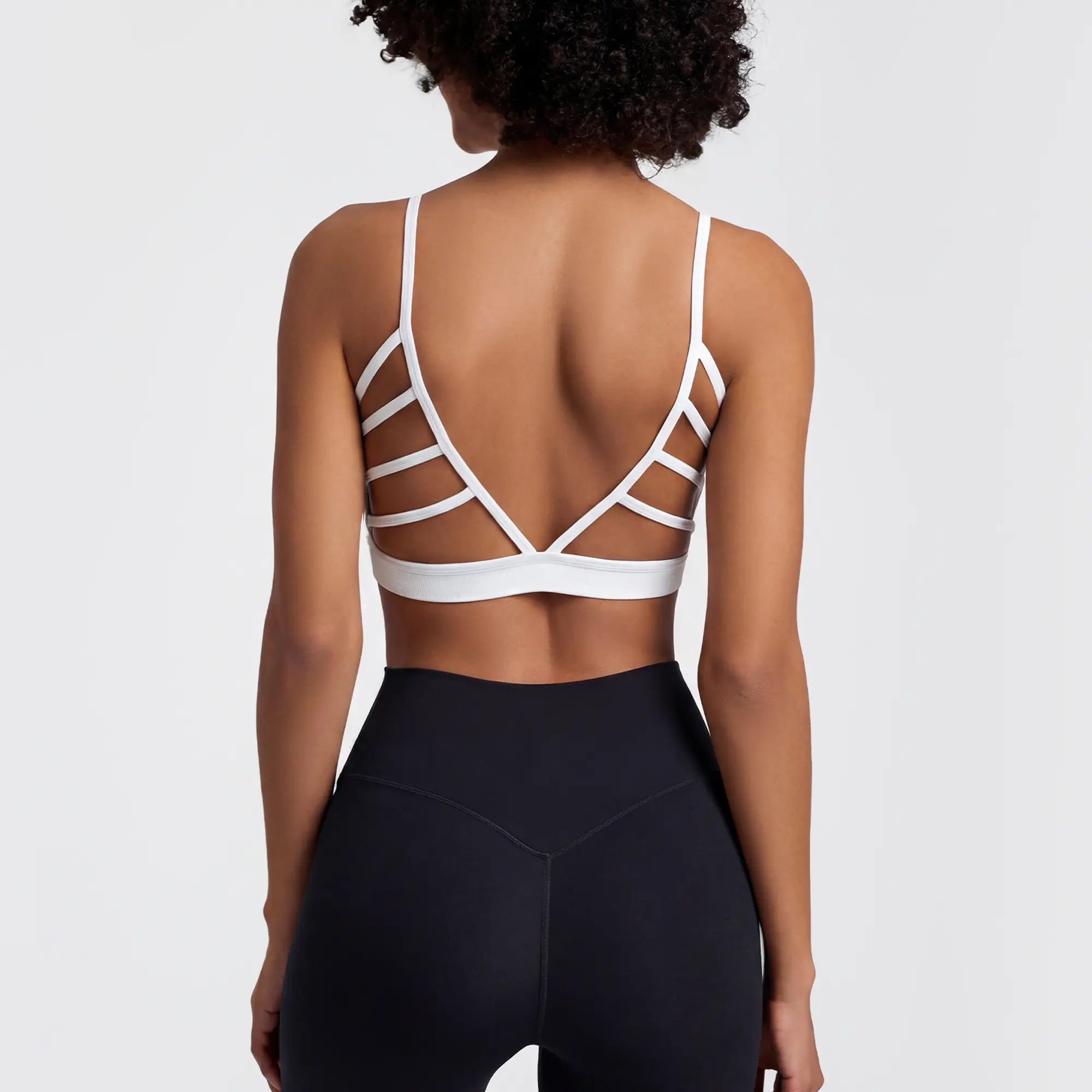 OYV Women's Backless Strappy Sports Bra, Removable Padded Low Impact Yoga Bra, Open Back Workout Crop Top for Gym Pilates Running