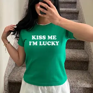 Kiss Me Im Lucky Baby Tee, Funny St. Patrick's Day Shirt, Y2K Coquette Baby Tee, Ireland Shirt, St Paddys Baby Tee, Irish Graphic Tee