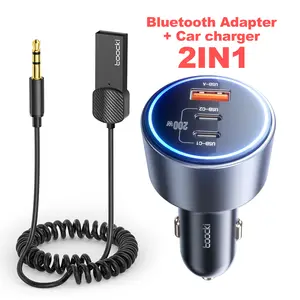 Toocki Bluetooth 5.4 Receiver Hi-Fi Sound Quality Auto Connection 3-Port Car Charger USB-A, 2 USB-C Supports PD/QC LED Ambient Light Compatible with iPhone, Samsung, Lenovo, Dell, Switch, etc.