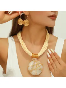 Resin pendant marble texture necklace and earring set Elegant Jewelry Set