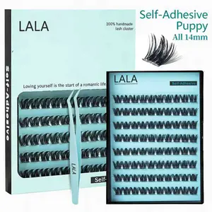 【Puppy】LALA Self-Adhesive Eyelashes All 14 mm Synthetic  C-Curly Clusters Pre-Glued No Glue Needed Easy Application Beginner Friendly Reusable Cosmetic Makeup Curler