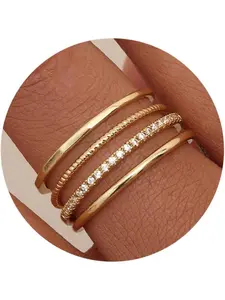4 Pcs Gold Rings for Women - 14K Gold Plated Set Thin Thumb Knuckle Stacking Band for Engagement and Promise Stackable Engagement Ring