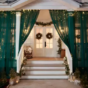 4-piece set, Party decoration supplies, 63*119inch dark green tulle with rods, semi-transparent party embellishment mesh with top pockets, suitable for Eid/Christmas decorations, wedding arch curtains, Wedding arch backdrop