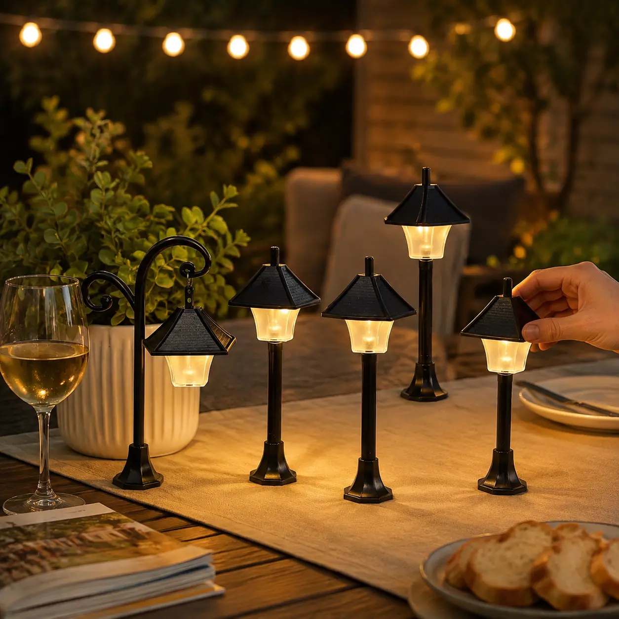 2-Pcs Vintage Mini Street Lamp Led Night Light, Decorative Desktop Lantern Ornament With Press‑type Switch, Sturdy Plastic Small Table Lamp For Dining Table, Shelf, Indoor Decor And Outdoor Tabletop Ambiance Lighting