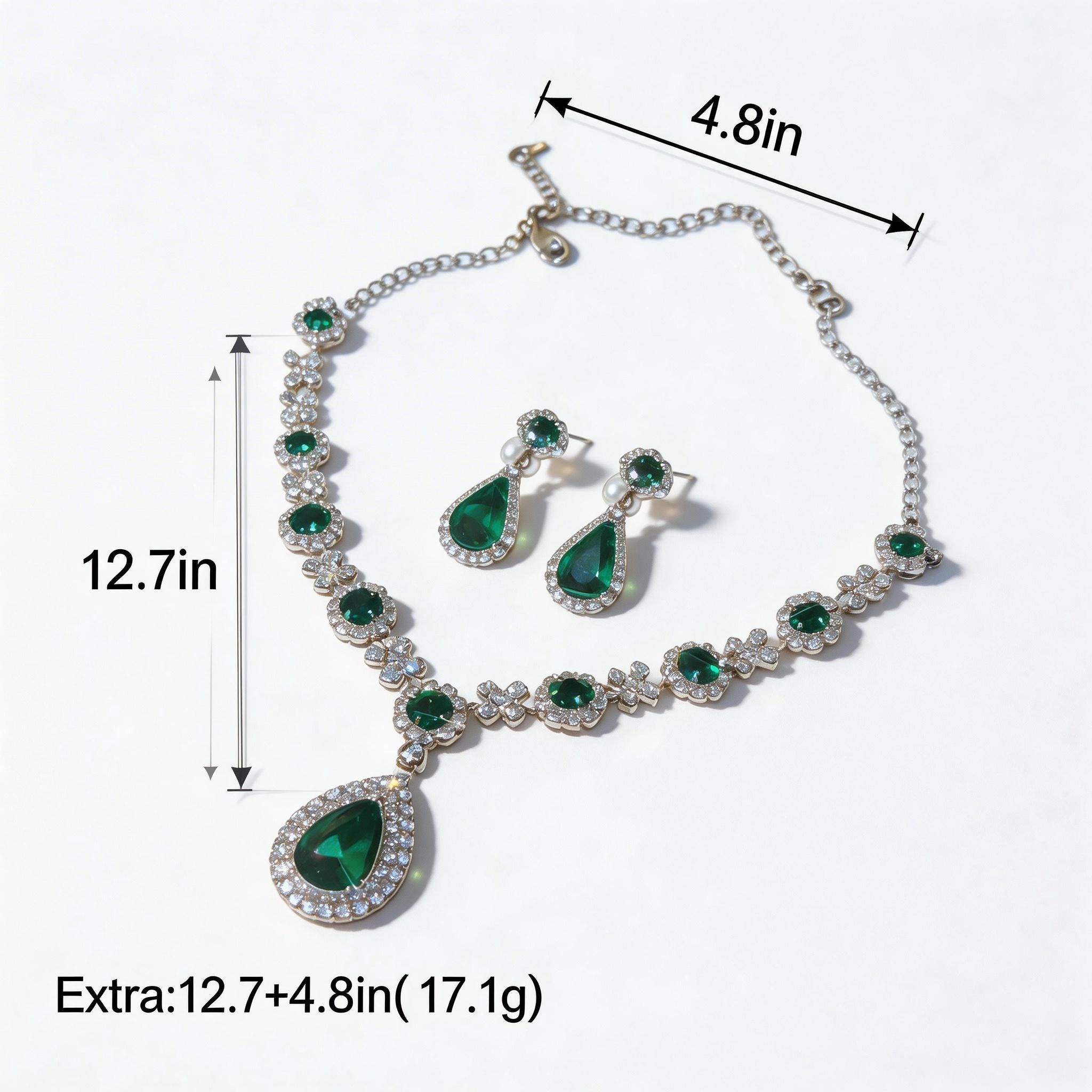 Dainty Hypoallergenic Emerald Jewelry Set, CZ Embellished, Perfect for Wedding/Gala, a Thoughtful Gift Hypoallergenic Elegant Emerald Jewelry Set, 2-in-1 Wear, a Loving Gift for the Classy Woman