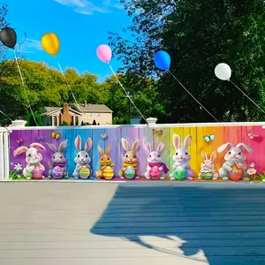 Colorful 2D Flat Easter Bunny Polyester Yard Sign Banner for Outdoor Decoration, Party Decoration Supplies, Various Sizes for Entrance Celebration Wall Flag, Perfect for Festival Parties