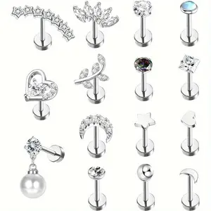 Florideco 1PC Stainless Steel Cartilage Stud Earrings for Women Opal Flat Back Earring Studs Lip Bar Nose Ear Piercing Jewellery