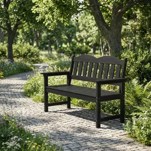 2-Person Poly Lumber Garden Bench, Slatted Patio Loveseat, Weather-Resistant Outdoor Seating for Yard, Garden, Porch, Park & Backyard