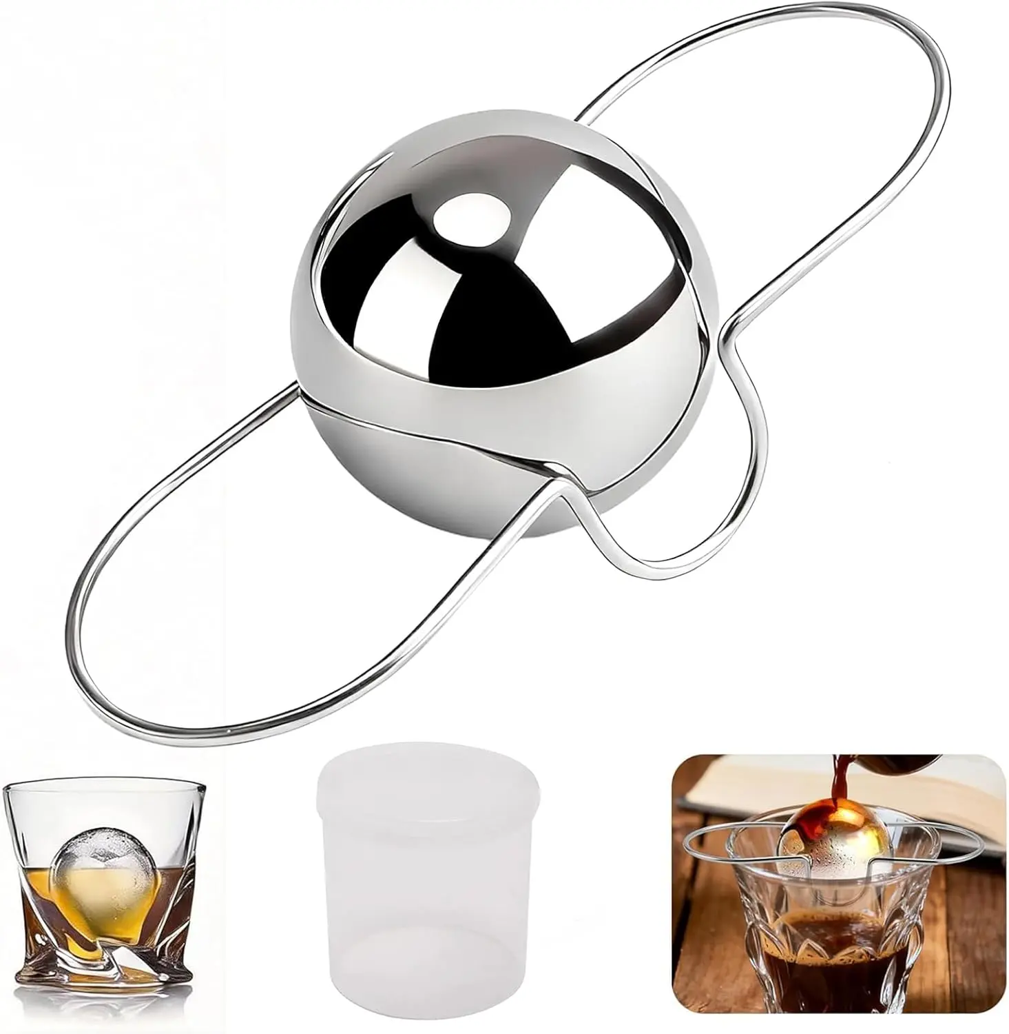 Reusable Ball-Shape Stainless Steel Ice Balls - Stylish, Durable Metal Cooling Chiller with Large Size, Versatile Use for Espresso, Whiskey - Kitchenware Bar Utensil, Stylish Gift for Drink Enthusiasts, Gift Idea
