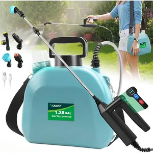 Battery Powered Sprayer 1.35 Gallon, 2025 Sprayer with 3 Speeds, 4 Mist Nozzles, Handle, Retractable Wand with Shoulder Strap for Weed Lawn(Blue)