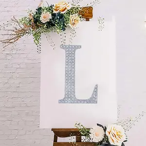 8" Silver Glitter Permanent Rhinestone Alphabet "L" Letter Stickers - Adhesive DIY Craft Embellishments for Room, Banquet