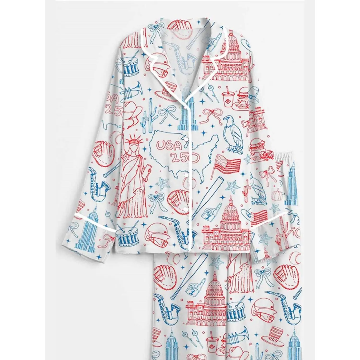 American 250th Anniversary Pajama Set – Landmark Cultural Design Long Sleeve & Pants Two-Piece Sleepwear