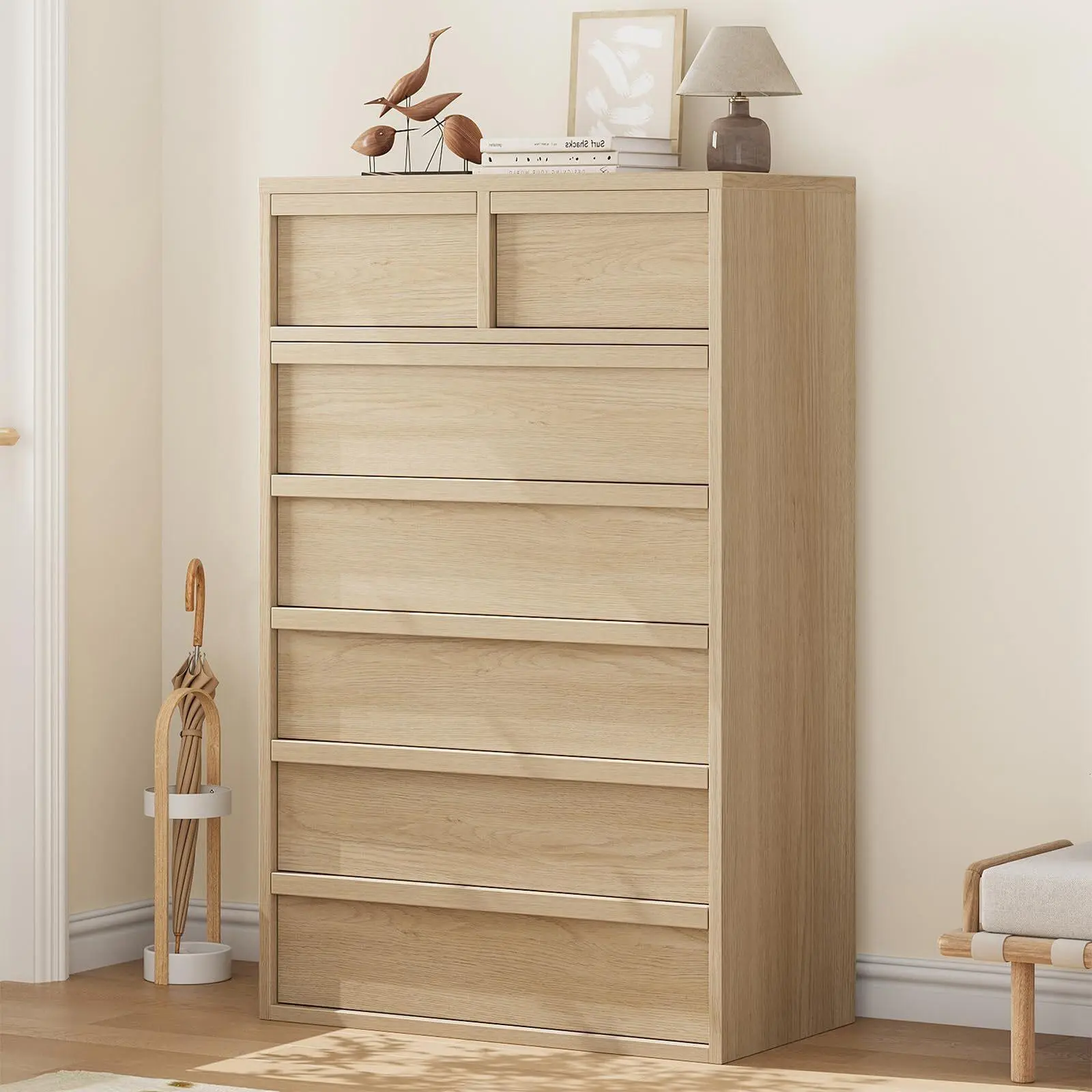 Yellow 7-Drawer Wood Dresser for Bedroom, Tall Wooden Chest with Large Storage, Modern Organizer for Living Room, 30w x 16d x 47h Inches, 30w, Assembly Required