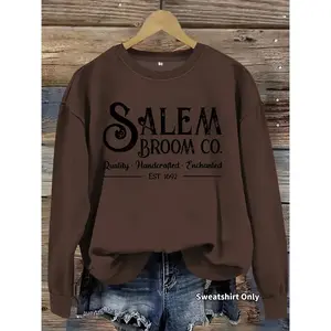 Women’s casual Halloween witch pattern pullover, soft long-sleeved crewneck sweatshirt, suitable for all seasons GARMENTARY