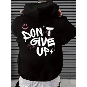 Men's Letter Print Thermal Lined  Hoodie, Casual Streetwear Sweatshirt, Fashion Casual Regular Fit Drawstring Pocket Hooded Sweatshirt for Daily Holiday Outdoor Wear, Men Clothes for Spring & Fall