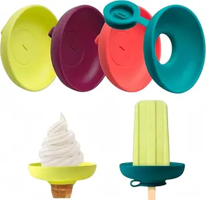 4-Piece Silicone Ice Cream Holder Set: Leak-Proof Cone Stand with Drip Guard | Popsicle Holder & Portable Ice Pop Mold Tray w/ Carrying Case - Dishwasher Safe for Kids, On-the-Go Snacks