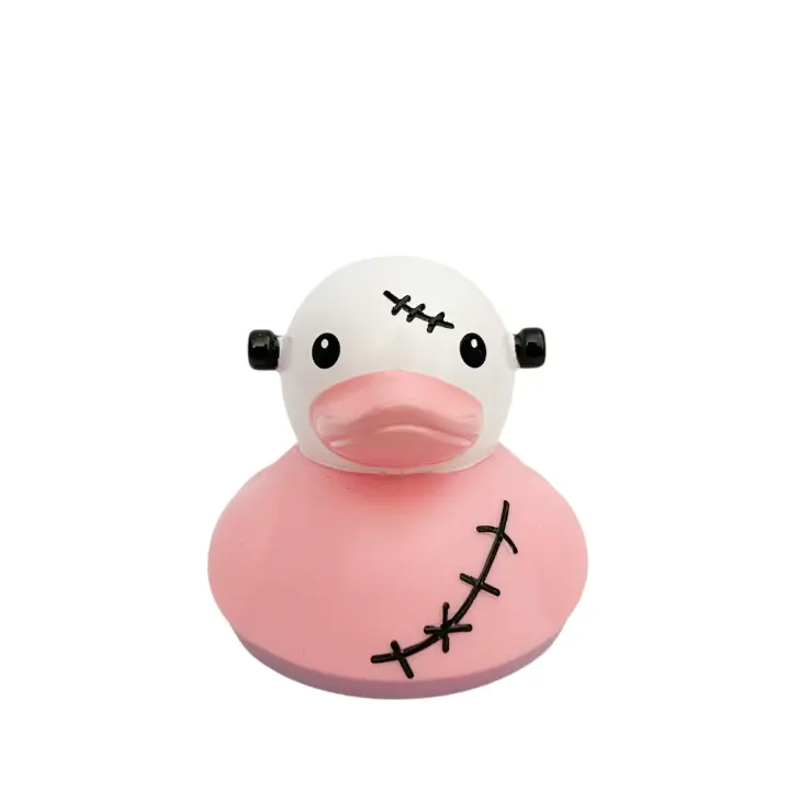 Pink Frankenstein Themed Rubber Duck Ducks - Halloween Trick or Treat - White Black - Medium Individual - Spooky Fun Accessory Soft Vinyl Figure Stitch
