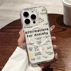 Healing Anxiety Affirmation Hand-drawn Series Transparent Thickened Shockproof Hard Case with Magnetic Ring Supports Wireless Charging Compatible with iPhone 17 E Air Pro ProMax iPhone16 15 14 Plus 13 12 11 X XS XR- The First Choice