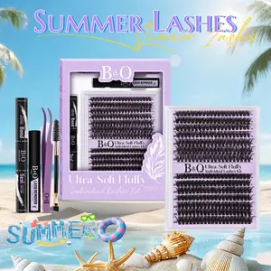 70D+90D Kit l B&Q 280pcs Ultra-Soft Wispy Mega Volume Lashes,D-Curl,Lash Bond & Seal for DIY Individual Lash Extension,Waterproof Long Lasting Makeup Comestic Salon-Look #SummerVibes outdoorfun