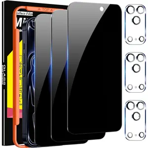 3 Pack  Screen Protector for  17 Pro Max [Phone Case Friendly] Accessories Private Film, 3 Pacs Tempered Glass Camera Lens Protector, with Mounting Frame for  Anti Spy,Black