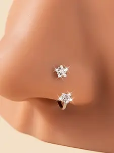 Horseshoe Nose Rings Heart Star Pink CZ Internal Threaded Horseshoe Septum Ring Cartilage Tragus Earrings Helix Piercing Jewelry Labret Lip Hoops Stainless Steel 18 gauge 8mm Cartilage Stud