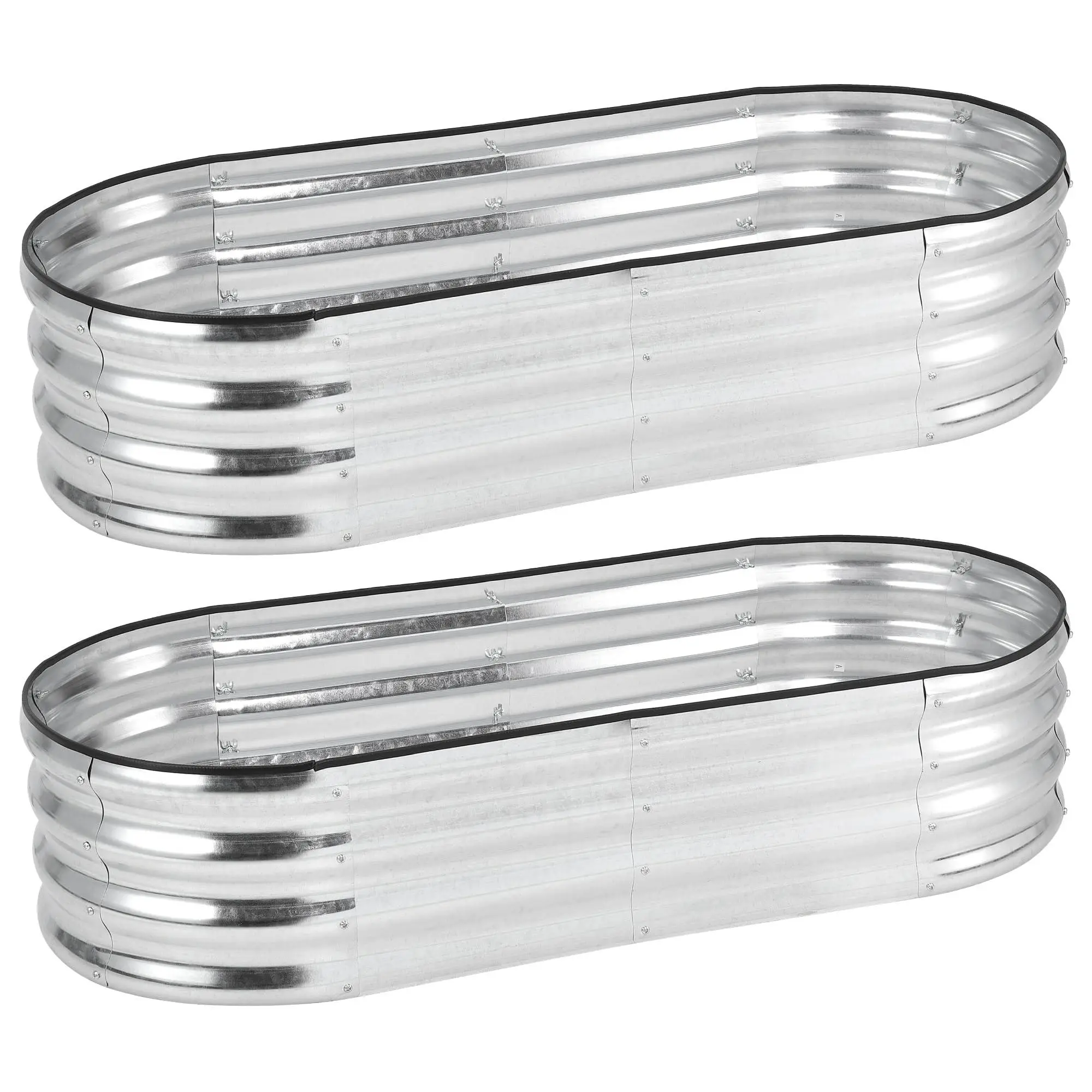 2 Pcs 4.5x2x1 ft Oval Raised Garden Bed, Galvanized Raised Beds,Open-Ended Base Metal Raised Planter Beds,Planter Raised Boxes for Vegetables, Flowers,Tool-Free Asse,Rubber Edge