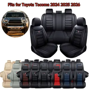 Fits for Toyota Tacoma 2024 2025 2026 Double/Crew Cab SR SR5 TRD Sport TRD Off-Road PreRunner Trims Full Set Car 5 Seat Covers Truck Pickup Waterproof Breathable PU Leather Front Rear Seat Cushion Protector Pad