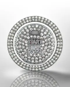 Start/Stop Button Bling Ring - 2pc Set W Hole - Rhinestone Ring - White