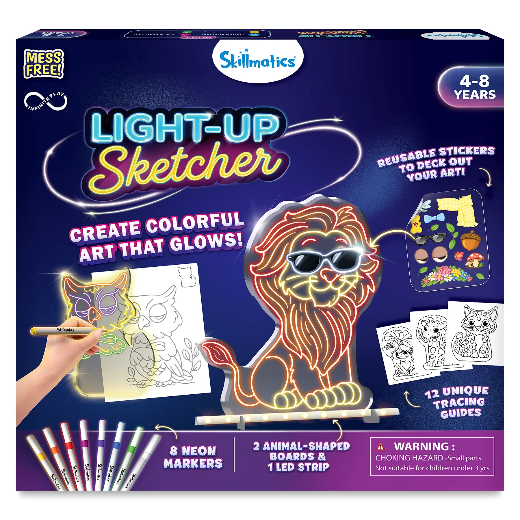 Skillmatics Glow Art Kit – Light-Up Sketcher, Reusable LED Drawing Boards with Neon Markers, Tracing and Coloring Activity, Mess-Free Arts & Crafts, Gift for Ages 4, 5, 6, 7, 8