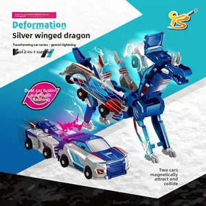 Manual Magnetic Dinosaur Transformation Car Toy, Golden Winged Dragon Two-Car Collision Transform, Durable Abs Material, Ideal Gift for Kids