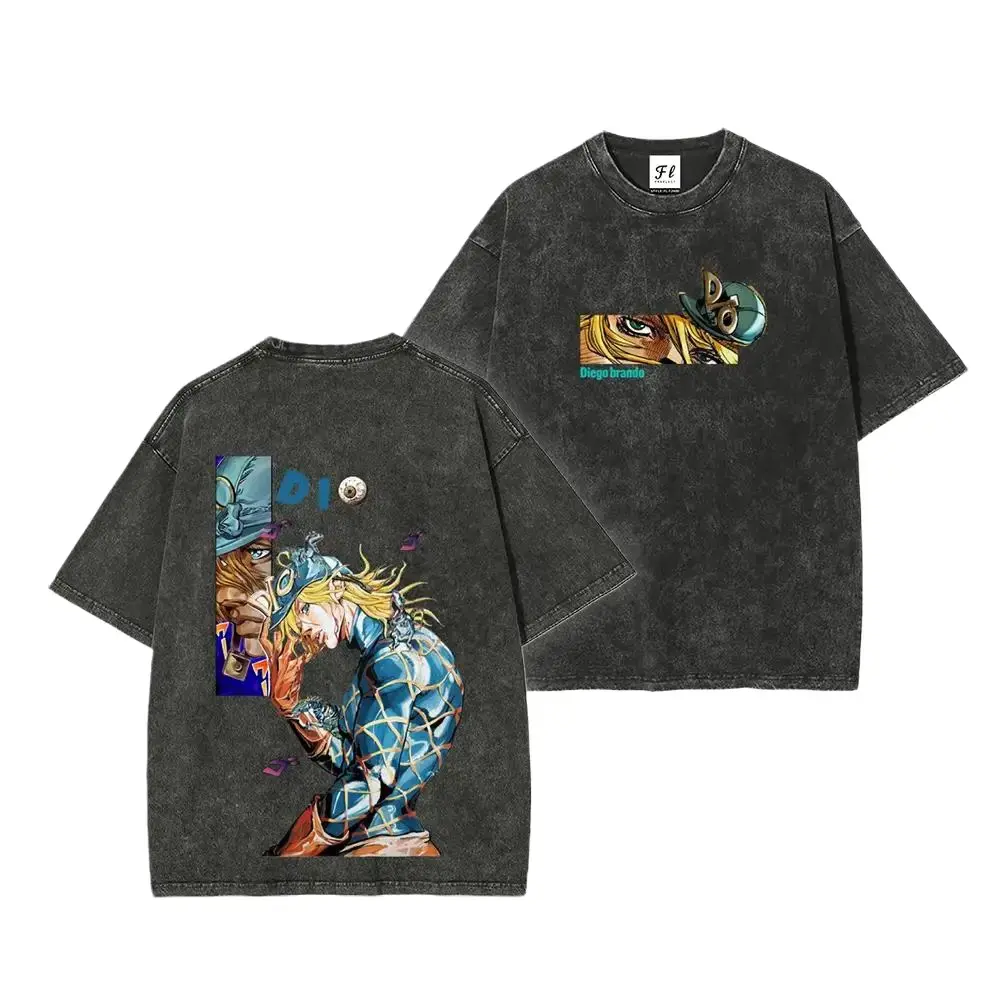 “Diego Brando”acid wash tee, also known as "DIO,"Short Sleeve Cotton Unisex Retro wash Tee,men's t shirts,humorous tshirt men,everyday tshirt,good graphic tees,  i like it this way t shirt  ,men's summer t shirts,oversized streetwear tee,graphic shirts