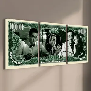 3 Count wooden frame canvas, Vintage Gangster Figure Money Pattern poster, Vintage Money Art Deco, Exquisite Mural, Stylish Bedroom Decor, Modern Home Decor, Living Room and Hallway Wall Decor, HD, waterproof, Art