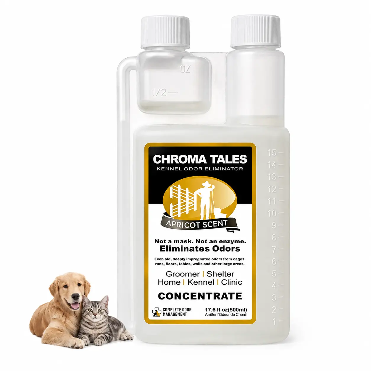 16oz Concentrated Kennel Odor Eliminator, Powerful Non-Enzymatic Pet Deodorizer with Fresh Apricot Aroma, Long-Lasting Single Bottle for Kennels, Floors, Fresh Aroma