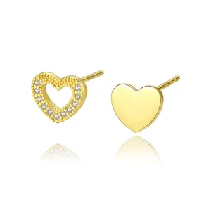 EAMTI 925 Sterling Silver Asymmetrical Love Heart Cubic Zirconia Earrings Dainty Jewelry Gifts for Women Birthday/Anniversary Day/Valentine’s Day