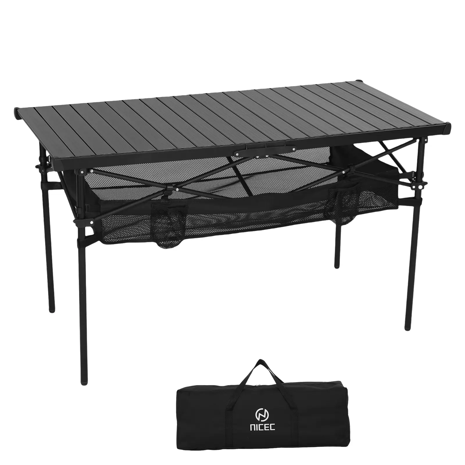 Rectangle Heavy-Duty Steel Roll-Up Outdoor Table - Foldable Camping Desk with Quick-Set Legs, Carry Bag, Compact Storage for Camping, RV Use