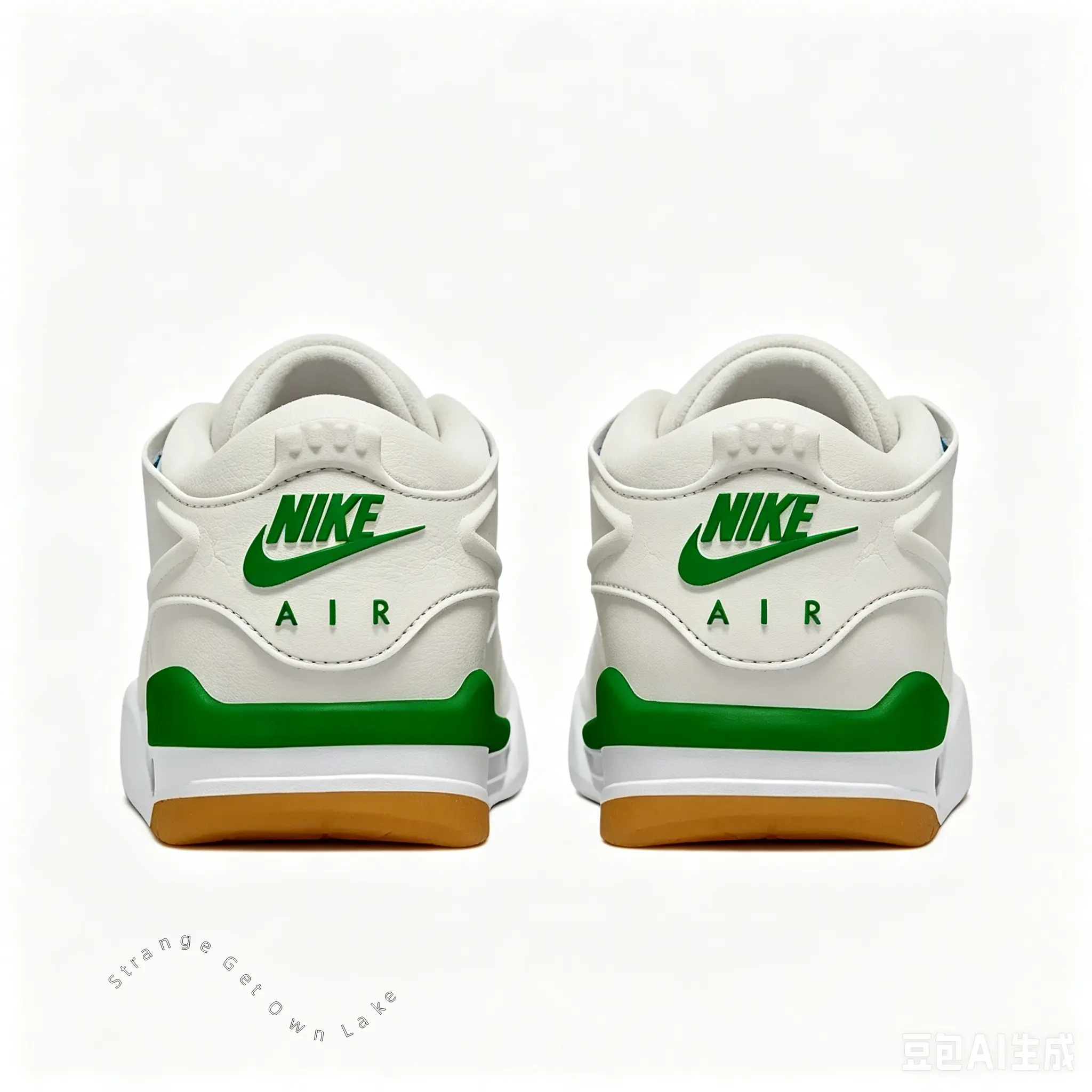 Unisex Low Top Retro Casual Sneakers, Off White Leather & Light Grey Suede Street Shoes with Green Accent, Gum Rubber Outsole Daily Trainers