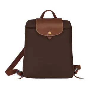 Women's Longchamp Le Pliage Solid Casual Backpack - Canvas, Zipper Closure, Embossed Logo, Snap Fastener, Ebony