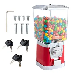VEVOR Gumball Machine for Kids, 17"H Home Candy Vending Machine, PC Gumball Dispenser, Bubble Gum Machine for Game Stores, Coin Operated Gumball Bank for Toy Capsules Bouncy Balls Candy, Red