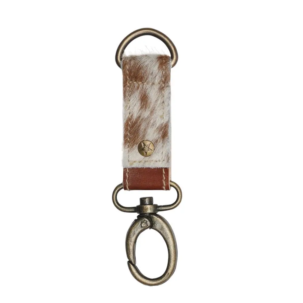 Brown & White Myra Key Fob, Portable Stylish Keychain, Hands-Free Fashion Accessory, Natural Hide Keychain, Unique Costume Jewelry Accessory, Portable Keychain