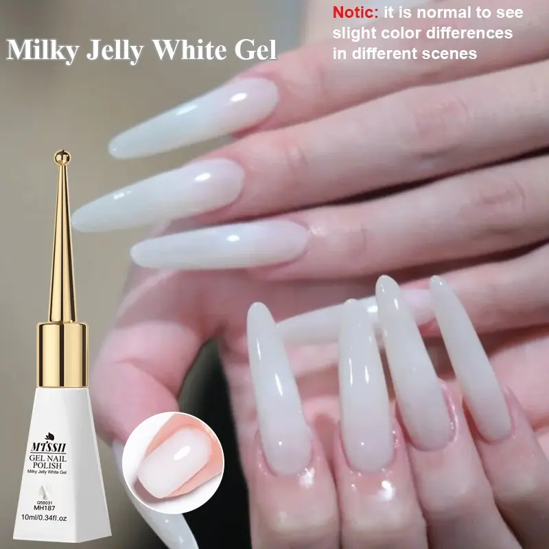 MTSSII 10ml Milky White Jelly Gel Nail Polish, Translucent Jelly Gel, Nail Removal & Enhancement, Semi Permanent Soak Off UV LED Nail Manicure for Home Salon DIY Nail Art Design, Gel Polish Light, Nail Products, Gel Polishing