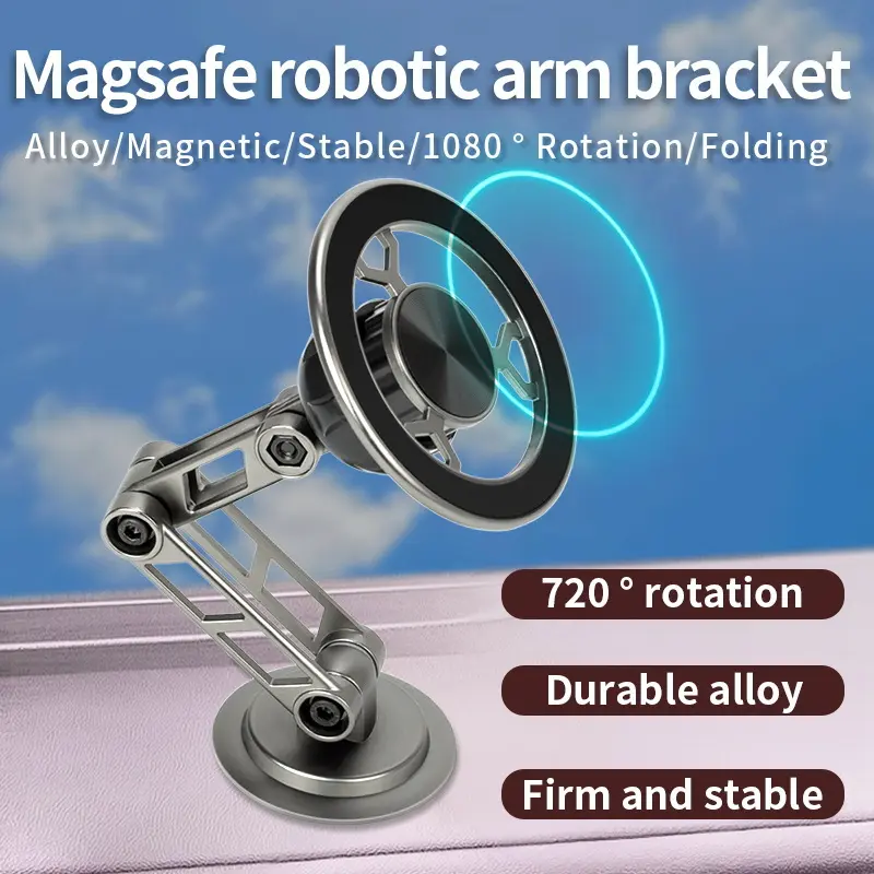 Aluminum Magnetic Phone Holder for Car, 360-Degree Rotatable Dashboard Mount, Foldable Ventilated Car Accessory for GPS and Mobile Devices, Magnetic Holder, Phone Holder Car Magnetic