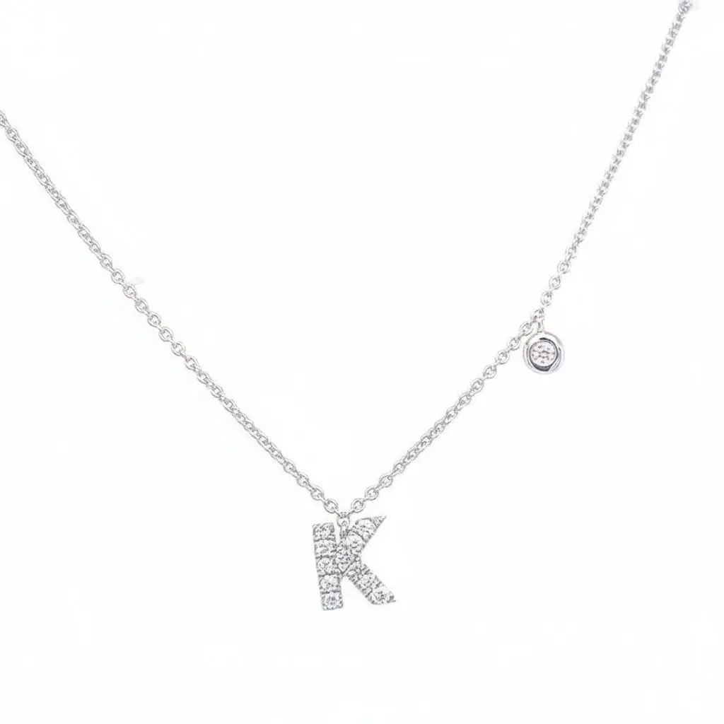 Initial Necklace Letter K with Diamond – 14k White Gold