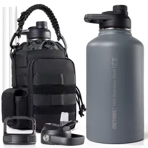 OneTigris 64 oz Cold & Hot Water Bottle Portable 1/2 Gallon Stainless Steel Mug Leakproof Vacuum Insulated Tumbler Double Layer Insulated with 3 Interchangeable Lids & Crossbody Bag