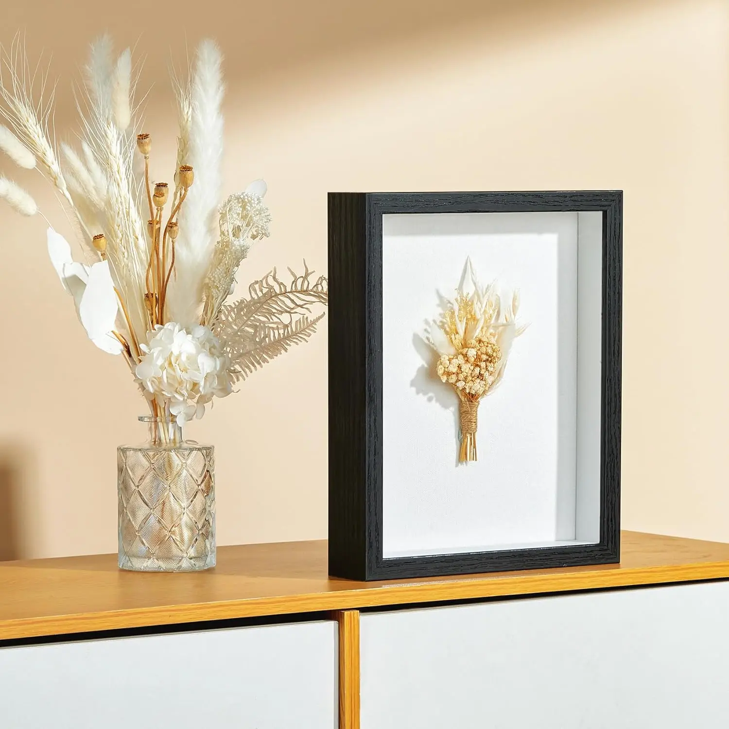 8 x 10 Shadow Box Picture Frame with Glass Panel and Linen Back, Deep Display Case for Photos, Flowers, Baby Keepsakes, Pet Memorials, Wedding Memories, Crafts and Collectibles, Black