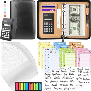Budget Binder with Zipper Envelopes,  Envelopes for Budgeting, A6 PU Leather Budget Planner 2025 with  Envelopes Calculator, Bill  Organizer for  Saving Budget System Wallet